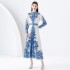 2024- Early Spring Retro Collar Single Front Lantern Sleeve Long Printed Dress