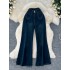 American retro casual design pocket two button high waisted jeans for women, slim and versatile, loose and wide leg pants