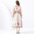 2024 Vacation - Resort Wrap Strap Style V-neck Lantern Sleeve Long Retro Printed Dress