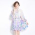 Original Spot | 2024 Spring New Fresh Flower Ear Edge Standing Collar Lantern Sleeve Printed Dress