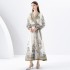 2024 Early Spring - Vacation Wrap Style V-neck Lantern Sleeve Long Printed Dress