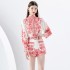 2024- Early Spring Retro Stand Collar Lantern Sleeve Shrink Fold Lantern Sleeve Shirt+Shorts 2-piece Set