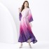 2024 Vacation - Vacation style V-neck flared sleeve pleated wave side length gradient printed dress