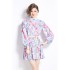 Original in stock | 2024 early spring temperament skirt patchwork print long sleeved slimming retro short dress