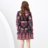 2024 Spring/Summer - Two piece set of palace style lapel lantern sleeves, wavy edge short mini retro printed dress