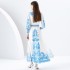 2024- Early Spring Palace Style Flip Collar Single Front Lantern Sleeve Retro Printed Long Dress