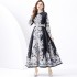 2024 Vacation - Palace style stand up collar lantern sleeve single placket printed long lace dress