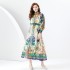 2024 Early Spring - Vacation style stand up collar pleated lantern sleeves retro printed mini dress