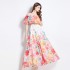 Original shooting | 2024 new ruffled edge one piece collar, waist cinched, big swing beach skirt, split chiffon dress for women