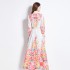 Original in stock | 2024 early spring new palace style stand up collar dress with floral single breasted design, long skirt