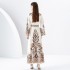 2024 Early Spring - Palace style stand up collar flared sleeve printed long lace dress