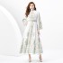 2024 Spring/Summer - Palace style stand up collar flared sleeve single placket printed long lace dress