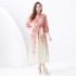 2024 Vacation - Countryside style stand up collar lantern sleeves wave side length retro printed dress two-piece set