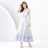 2024 Early Spring - Retro Palace Style V-neck Little Flying Sleeve Waist Wide Swing Printed Long Dress