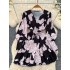 European and American style niche high-end fashion printed dress for women in autumn, with a waist cinched, V-neck, lantern sleeves, and ruffle edge short skirt