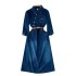 French retro design with beveled metal buckle, long sleeved waistband, waist cinching temperament, age reducing denim dress for women