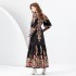 2024 Early Spring - Palace style stand up collar lantern sleeve wave side length retro printed dress