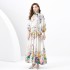 2024 Spring/Summer - Retro Oil Painting Painted Standing Collar Long Lantern Sleeve Wave Edge Printed Dress