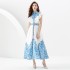 2023 Early Autumn Palace Style Flip Collar Single Front Small Flying Sleeve Printed Long Dress