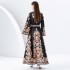 2024 Early Spring - Palace style stand up collar flared sleeve printed long lace dress