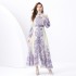 2024 Vacation - Palace style Retro Stand up Collar Single breasted Printed Wide Swing Long Dress