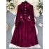 Long sleeved velvet dress for women, autumn new style, French retro Hepburn style, with a single breasted lapel and waist cinching, long skirt with a large swing