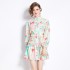 Original in stock | 2024 early spring temperament skirt patchwork print long sleeved slimming retro short dress