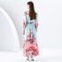 2024 Early Spring - Vacation style stand up collar lantern sleeves wave side length colorful printed dress