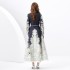 2024 Spring/Summer - Palace style Retro Stand up Collar Single breasted Diagonal Cut Printed Wide Swing Long Dress