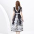 2024 Spring/Summer - Vacation Wrap up Strap Style V-neck Lantern Sleeve Long Retro Printed Dress