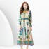 2024 Early Spring - Vacation style stand up collar pleated lantern sleeves retro printed mini dress