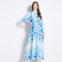 Original Spot | 2024 Spring Ethnic Style Retro Positioning Printed Shirt Lantern Long Sleeve High Waist Dress