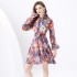 2024 Vacation - Colorful Flower V-neck Mushroom Edge Strap Shrink Fold Wide Swing Printed Mini Dress Two Piece Set