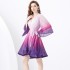 2024 Vacation - Vacation style V-neck flared sleeve pleated wave edge short gradient print mini dress