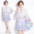 Original Spot | 2024 Spring New Fresh Flower Ear Edge Standing Collar Lantern Sleeve Printed Dress