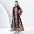 2024 Early Spring - Palace style stand up collar flared sleeve printed long lace dress