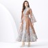 2024 Vacation - Palace style stand up collar flared sleeve single placket printed long lace dress