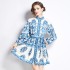 Original in stock | 2024 early spring temperament printed long sleeved retro short dress