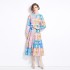 Original in stock | 2024 Spring new contrasting ethnic style retro stand up collar lantern sleeve printed dress