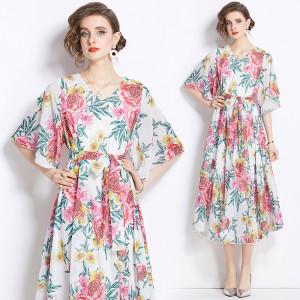 Gentle and elegant Tencel skirt with flowing and flowing print, plus loose fit dress in plus size