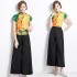 Miyake T-shirt new high-end pleated casual print niche loose and versatile wide leg pants