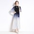 Original 2024 gradient printed pleated long skirt with tassel and hundred pleats