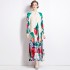 2023 Positioning Printed Lantern Sleeve Hundred Fold Tassel Belt Dress