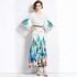 2024 new artistic style niche high-end positioning printed three bedroom mid sleeve round neck dress