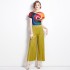 Miyake T-shirt new high-end pleated casual print niche loose and versatile wide leg pants