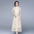 2024 Summer Heavy Industry French niche court retro lantern sleeves exquisite water-soluble lace long dress delivery waist