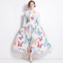 2023 Positioning Printed Lantern Sleeve Hundred Fold Tassel Belt Dress