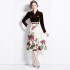 2023 Golden Velvet Jacquard Fake Two piece Dress with Retro High End and Waist Collection, V-neck Bottom Skirt