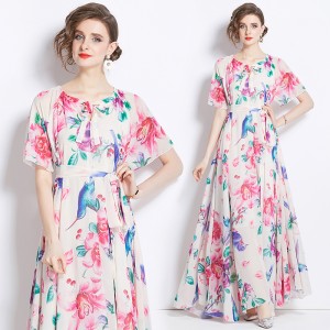 2024 premium skin friendly heavyweight Tencel printed large swing dress