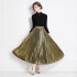 Versatile base shirt knit+vintage metal drape pleated gold-plated brushed elastic high waisted pleated skirt